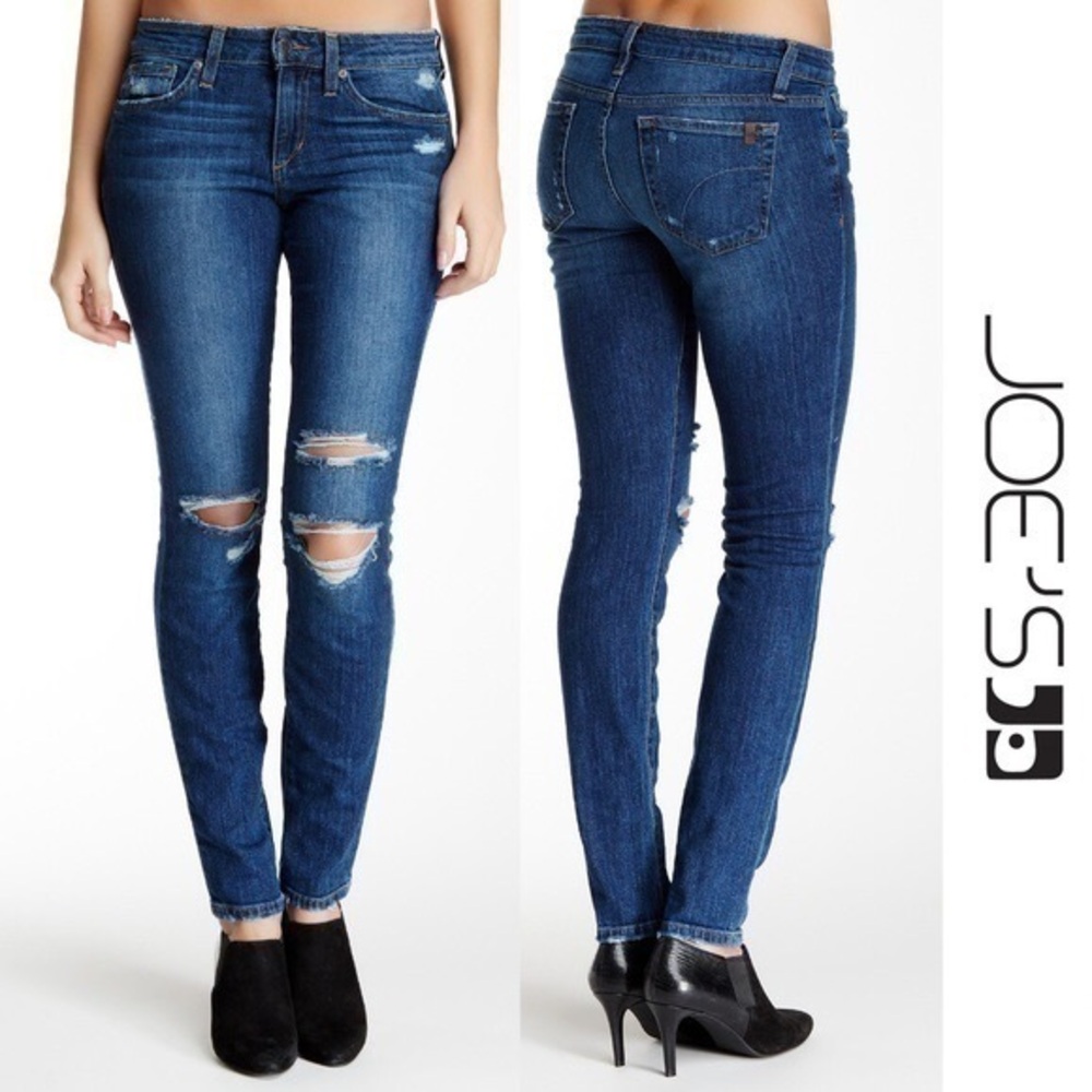 Joe’s Jeans High Waisted Distressed Skinny Jeans Destructed Denim Size 26 2